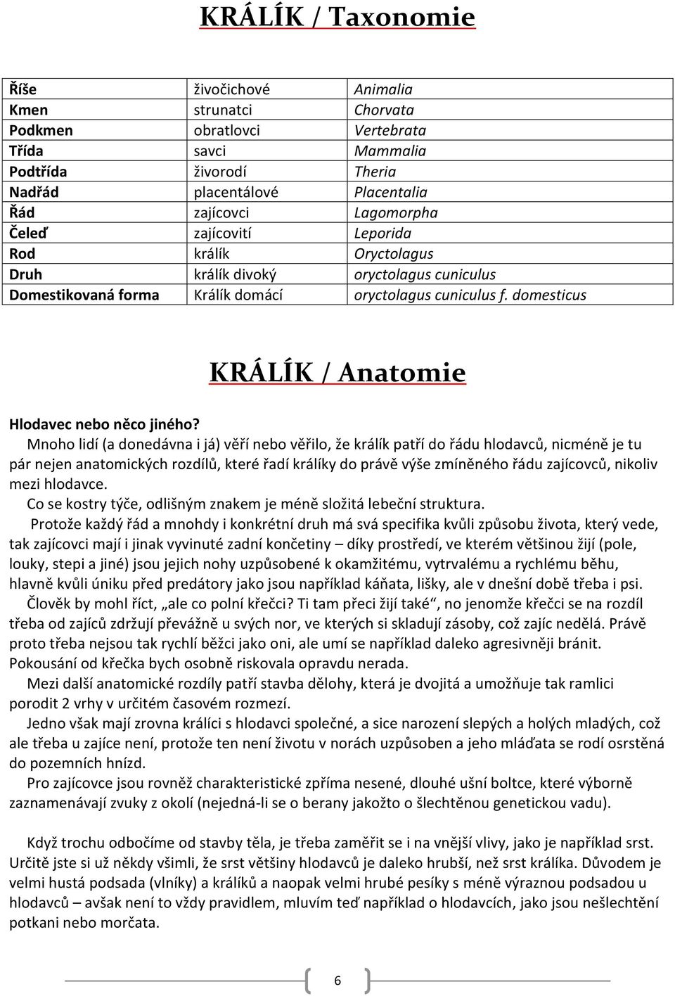 domesticus KRÁLÍK / Anatomie Hlodavec nebo něco jiného?