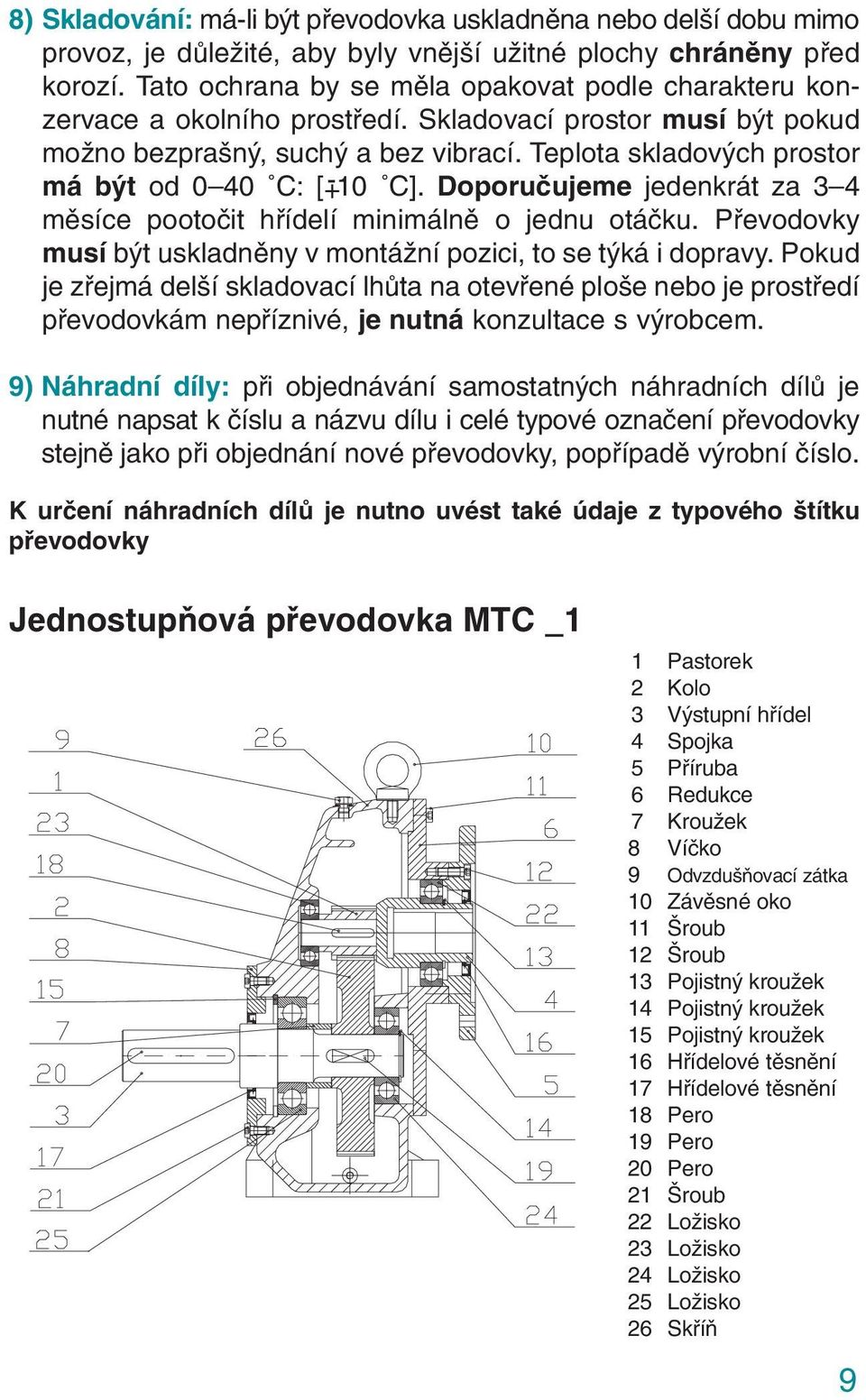 Teplota skladových prostor má být od 0 40 C: [+ - 10 C]. Doporučujeme jedenkrát za 3 4 měsíce pootočit hřídelí minimálně o jednu otáčku.