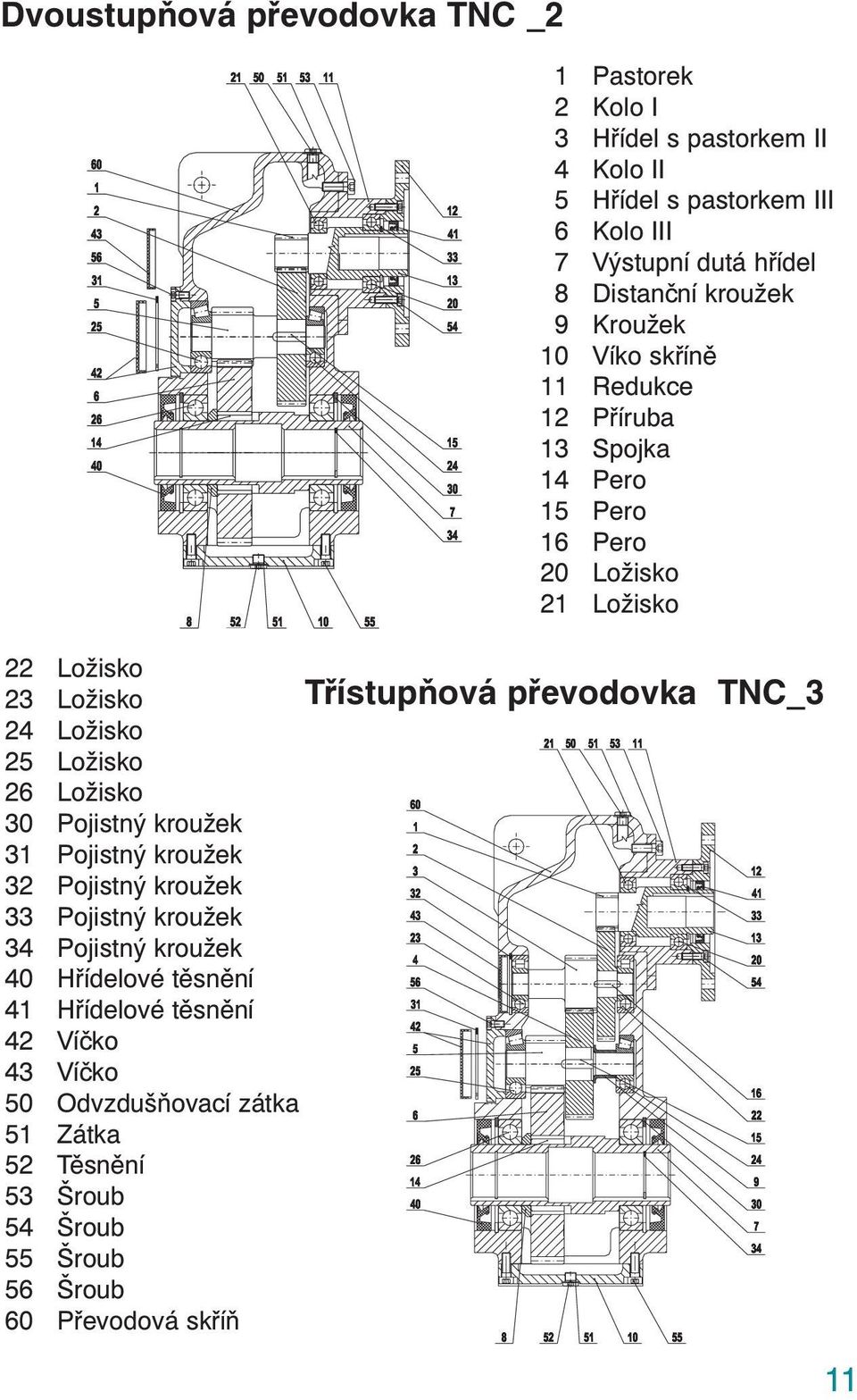 Třístupňová převodovka TNC_3 24 Ložisko 25 Ložisko 26 Ložisko 30 Pojistný kroužek 31 Pojistný kroužek 32 Pojistný kroužek 33 Pojistný kroužek 34