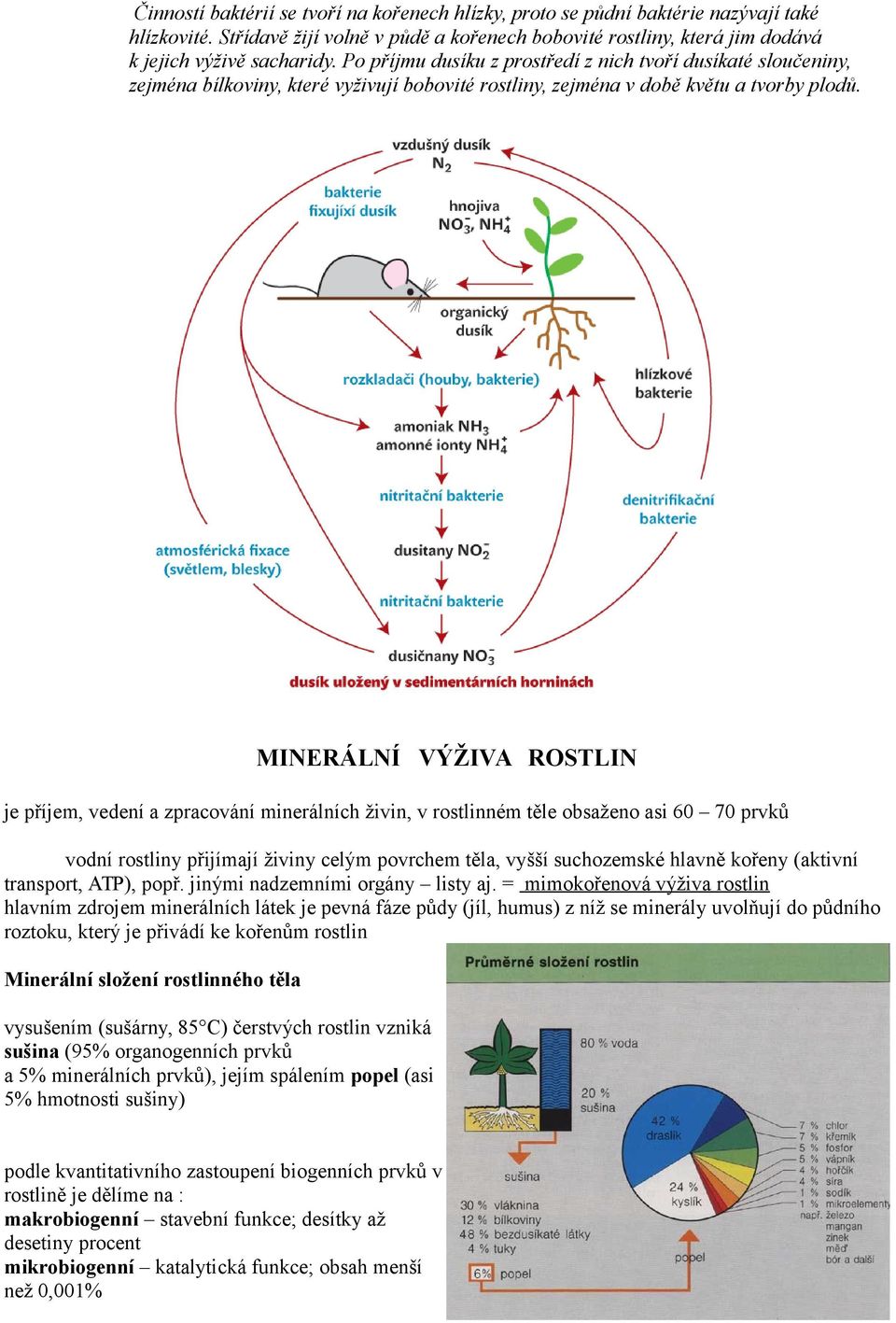 MINERÁLNÍ VÝŽIVA ROSTLIN je příjem, vedení a zpracování minerálních živin, v rostlinném těle obsaženo asi 60 70 prvků vodní rostliny přijímají živiny celým povrchem těla, vyšší suchozemské hlavně