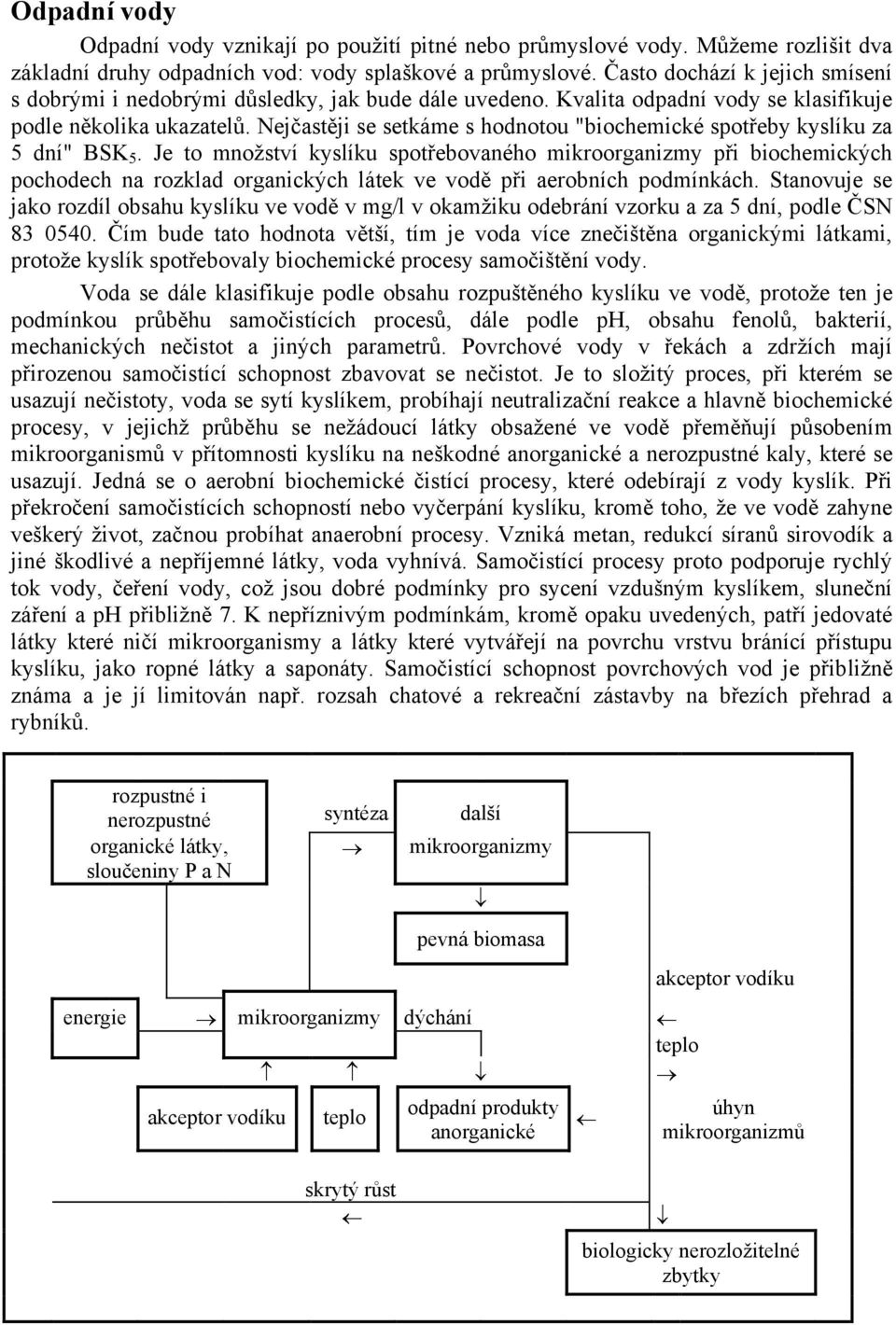 Nejčastěji se setkáme s hodnotou "biochemické spotřeby kyslíku za 5 dní" BSK 5.