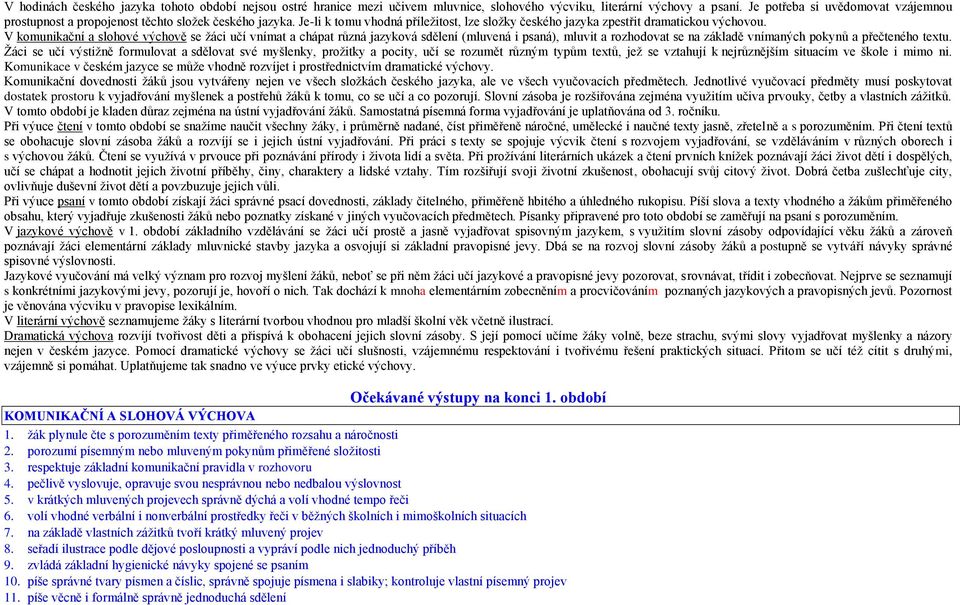 V komunikační a slohové výchově se žáci učí vnímat a chápat různá jazyková sdělení (mluvená i psaná), mluvit a rozhodovat se na základě vnímaných pokynů a přečteného textu.