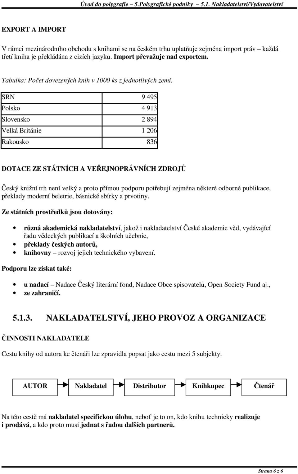 SRN 9 495 Polsko 4 913 Slovensko 2 894 Velká Británie 1 206 Rakousko 836 DOTACE ZE STÁTNÍCH A VEŘEJNOPRÁVNÍCH ZDROJŮ Český knižní trh není velký a proto přímou podporu potřebují zejména některé
