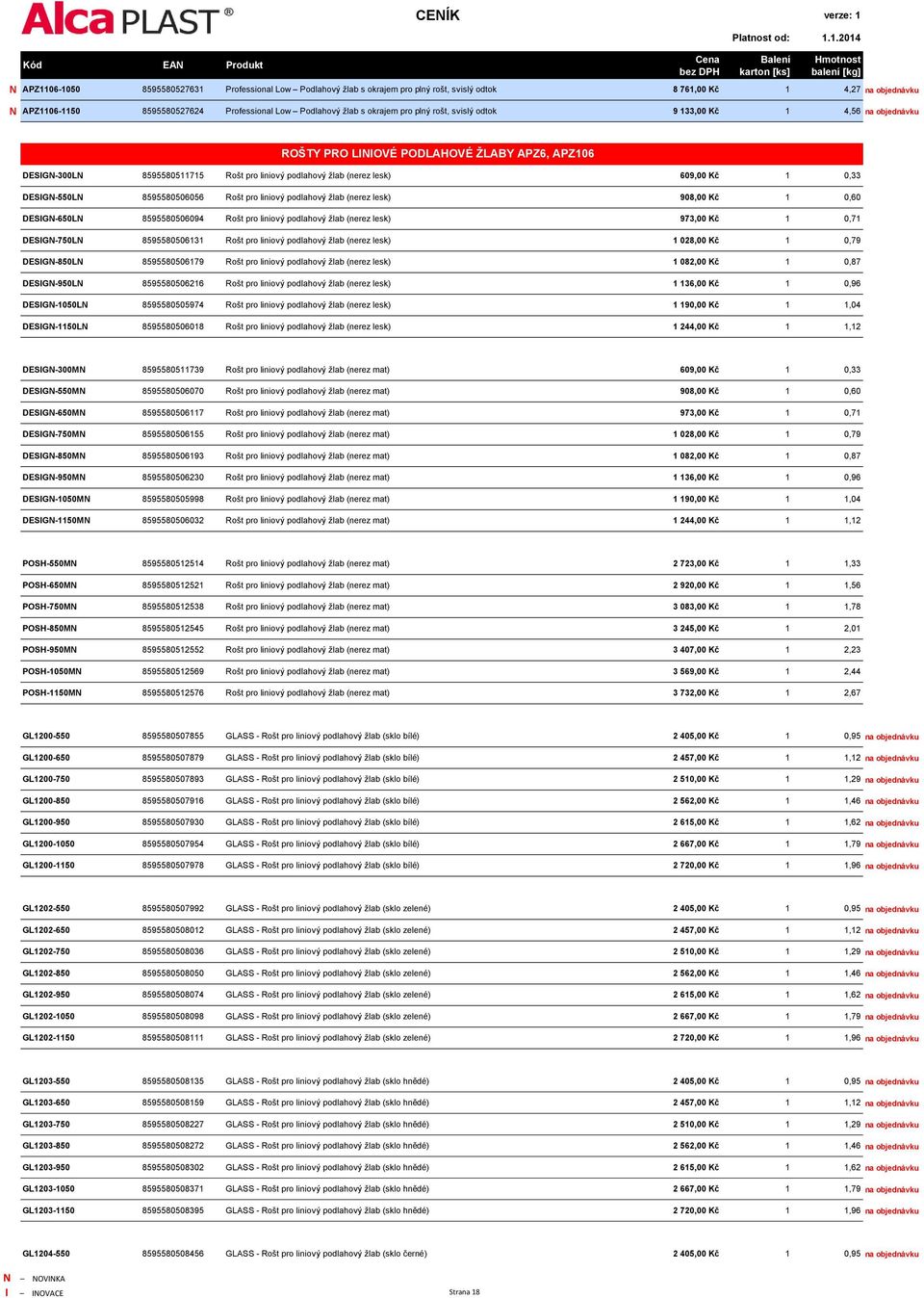 0,33 DESIGN-550LN 8595580506056 Rošt pro liniový podlahový žlab (nerez lesk) 908,00 Kč 1 0,60 DESIGN-650LN 8595580506094 Rošt pro liniový podlahový žlab (nerez lesk) 973,00 Kč 1 0,71 DESIGN-750LN