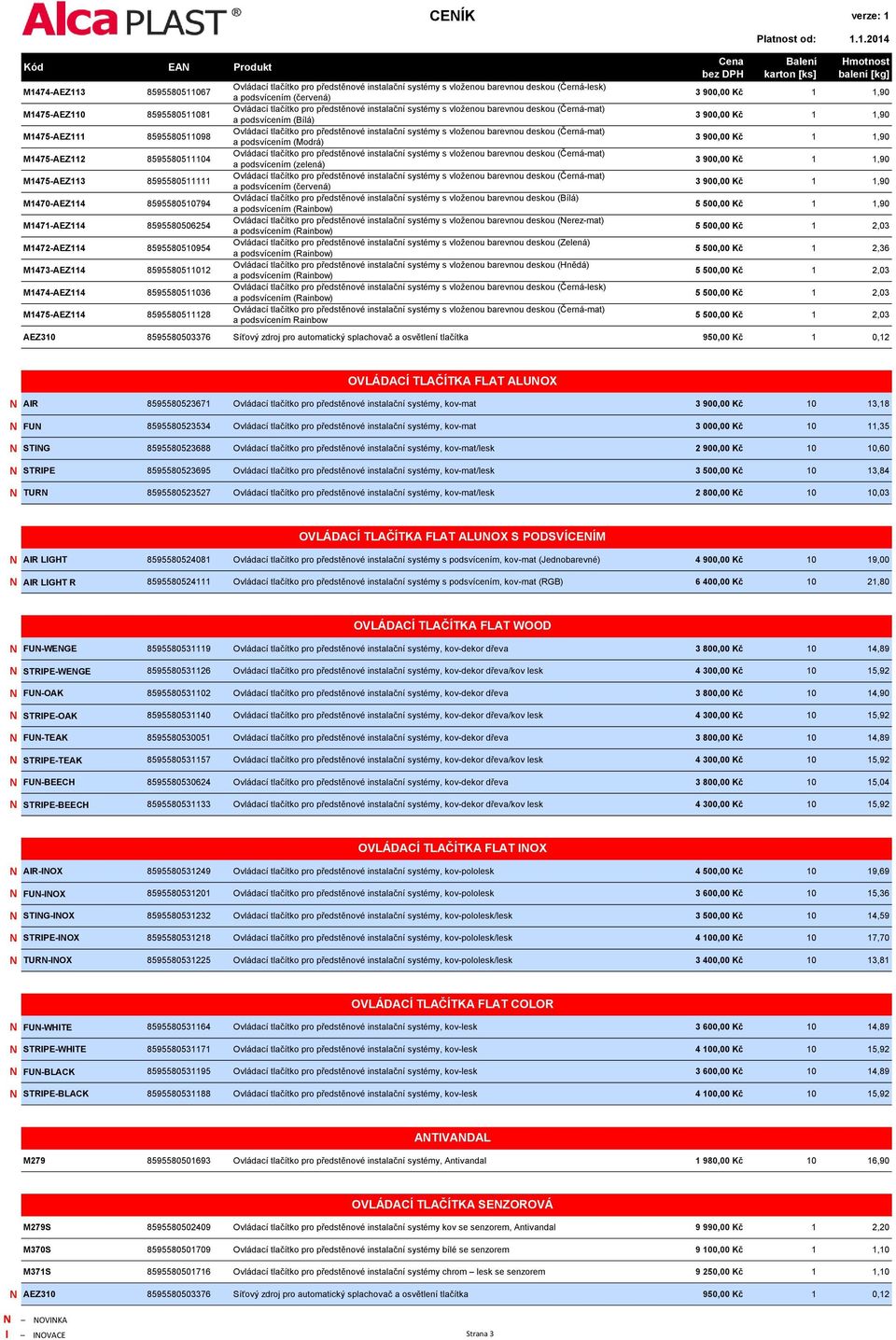 (Černá-mat) a podsvícením (Modrá) M1475-AEZ112 8595580511104 Ovládací tlačítko pro předstěnové instalační systémy s vloženou barevnou deskou (Černá-mat) a podsvícením (zelená) M1475-AEZ113