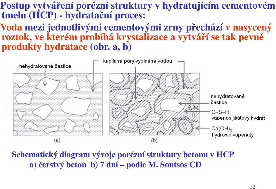 probíhá krystalizace a vytváří se tak pevné produkty hydratace (obr.