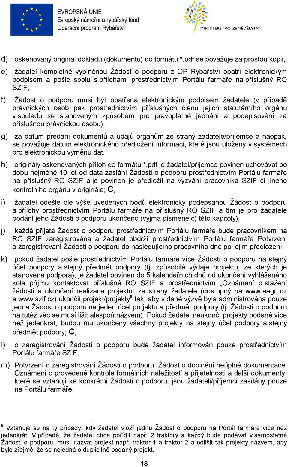 RO SZIF, f) Žádost o podporu musí být opatřena elektronickým podpisem žadatele (v případě právnických osob pak prostřednictvím příslušných členů jejich statutárního orgánu v souladu se stanoveným