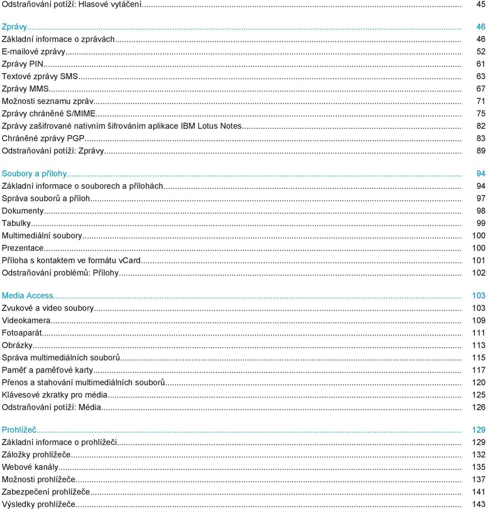 .. 94 Základní informace o souborech a přílohách... 94 Správa souborů a příloh... 97 Dokumenty... 98 Tabulky... 99 Multimediální soubory... 100 Prezentace... 100 Příloha s kontaktem ve formátu vcard.