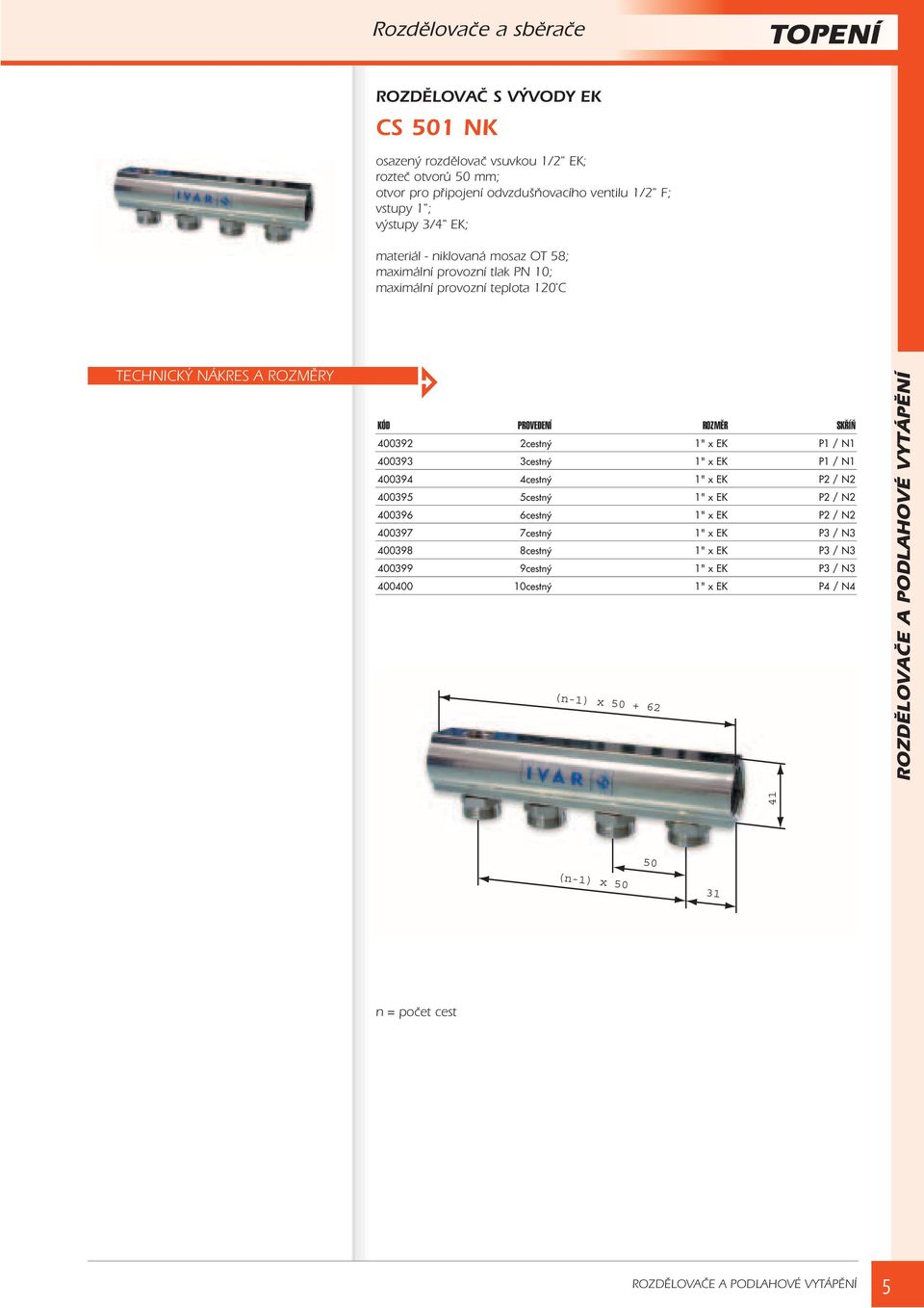 / N1 400393 3cestný 1" x EK P1 / N1 400394 4cestný 1" x EK P2 / N2 400395 5cestný 1" x EK P2 / N2 400396 6cestný 1" x EK P2 / N2 400397 7cestný 1"