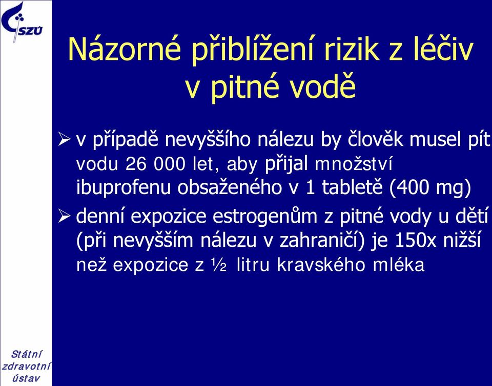 v 1 tabletě (400 mg) denní expozice estrogenům z pitné vody u dětí (při