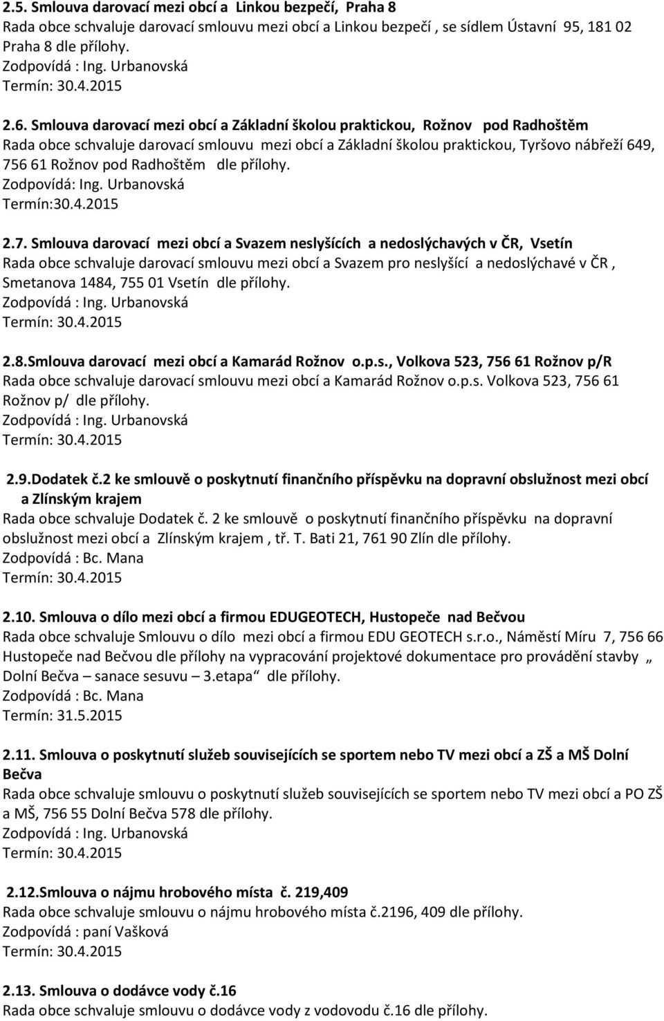 Radhoštěm dle přílohy. Zodpovídá: Ing. Urbanovská Termín:30.4.2015 2.7.