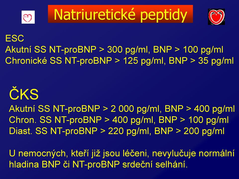 Chron. SS NT-proBNP > 400 pg/ml, BNP > 100 pg/ml Diast.