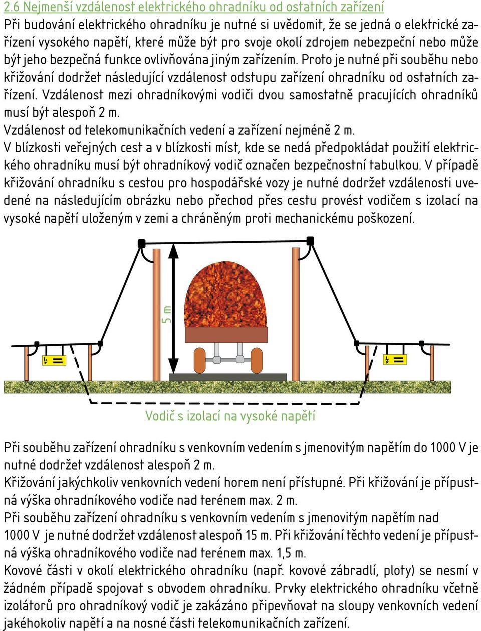 Proto je nutné při souběhu nebo křižování dodržet následující vzdálenost odstupu zařízení ohradníku od ostatních zařízení.