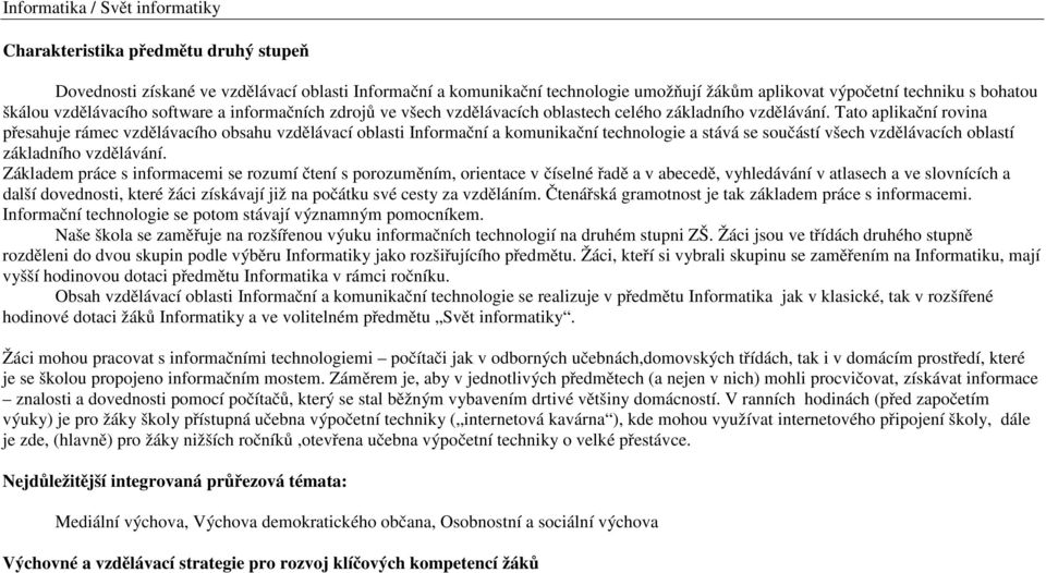 Tato aplikační rovina přesahuje rámec vzdělávacího obsahu vzdělávací oblasti Informační a komunikační technologie a stává se součástí všech vzdělávacích oblastí základního vzdělávání.