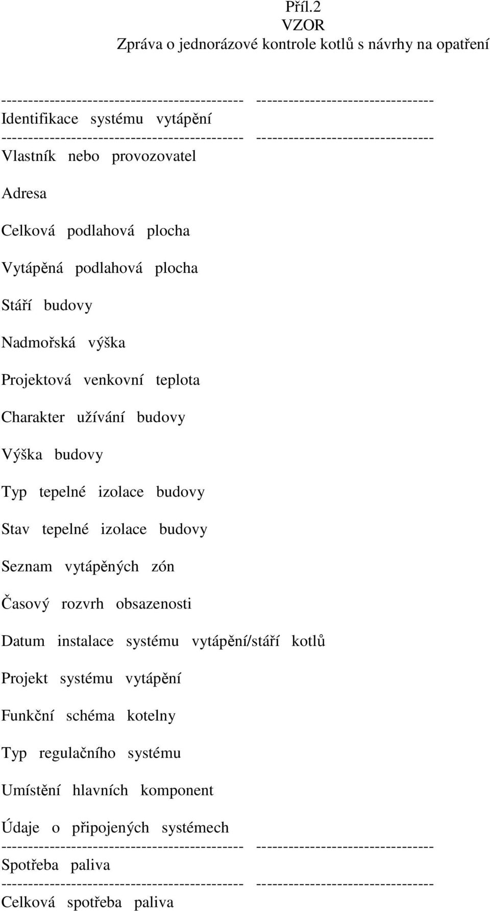 tepelné izolace budovy Stav tepelné izolace budovy Seznam vytápěných zón Časový rozvrh obsazenosti Datum instalace systému vytápění/stáří kotlů