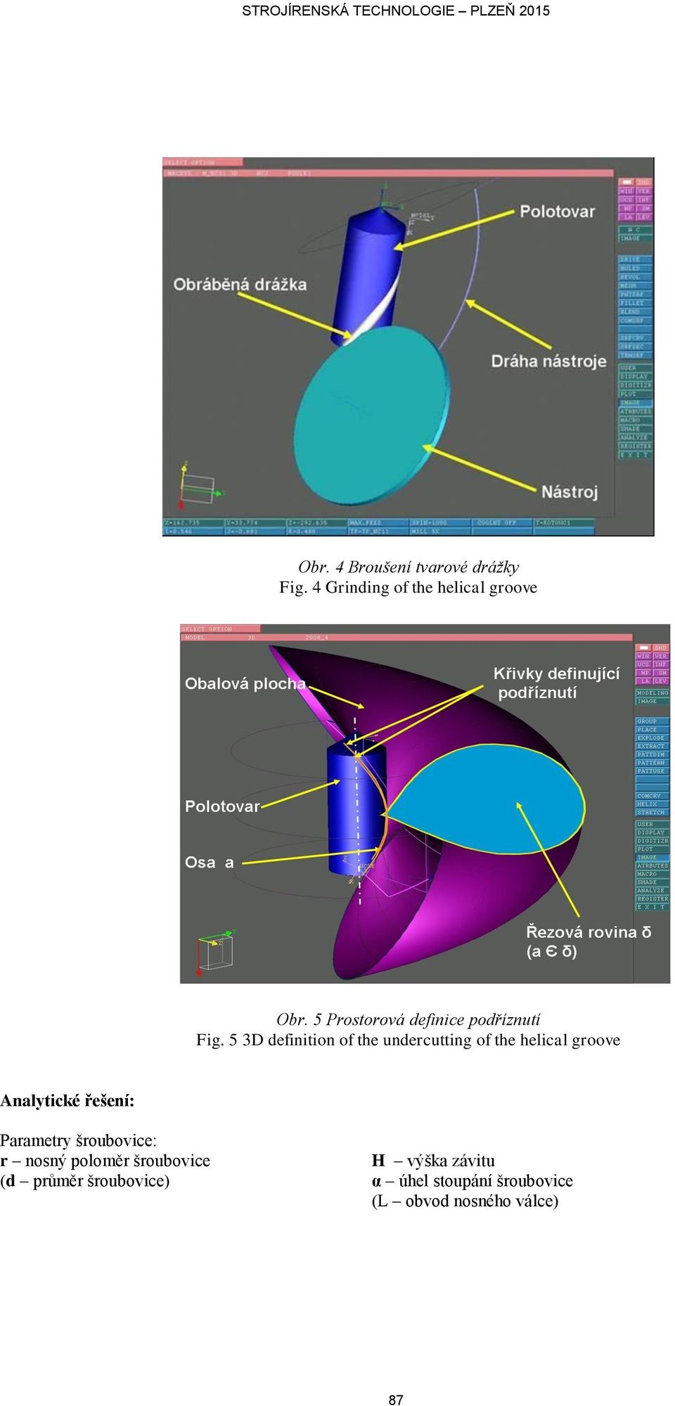 5 3D definition of the undercutting of the helical groove Analytické řešení: