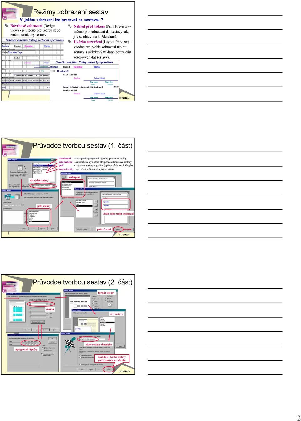 Ukázka rozvržení (Layout Preview) - vhodné pro rychlé zobrazení návrhu sestavy s ukázkovými daty (pouze část zdrojových dat sestavy). strana 3 Průvodce tvorbou sestav (1.