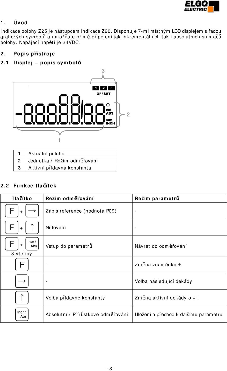 2. Popis přístroje 2.1 Displej popis symbolů 3 2 1 1 Aktuální poloha 2 Jednotka / Režim odměřování 3 Aktivní přídavná konstanta 2.