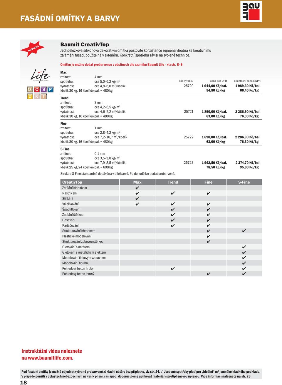 Max zrnitost: 4 mm spotřeba: cca 5,0 6,2 kg/m 2 vydatnost: cca 4,8 6,0 m 2 /kbelík kbelík 30 kg, 16 kbelíků/pal.