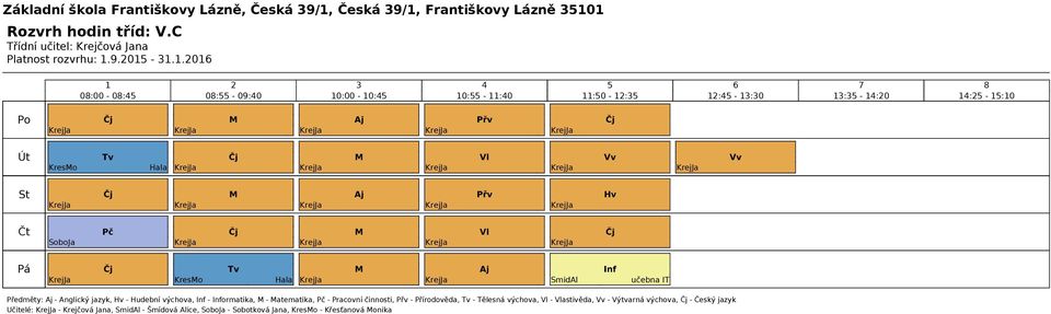 Hudební výchova, - ormatika, - atematika, - Pracovní činnosti, - Přírodověda, - Tělesná výchova, -