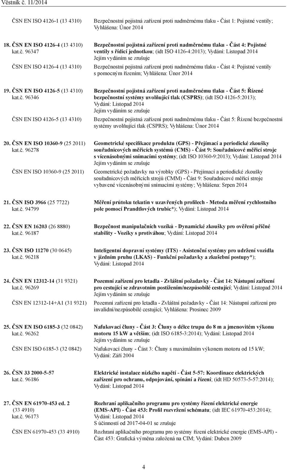 96347 ČSN EN ISO 4126-4 (13 4310) Bezpečnostní pojistná zařízení proti nadměrnému tlaku - Část 4: Pojistné ventily s řídicí jednotkou; (idt ISO 4126-4:2013); Vydání: Listopad 2014 Jejím vydáním se