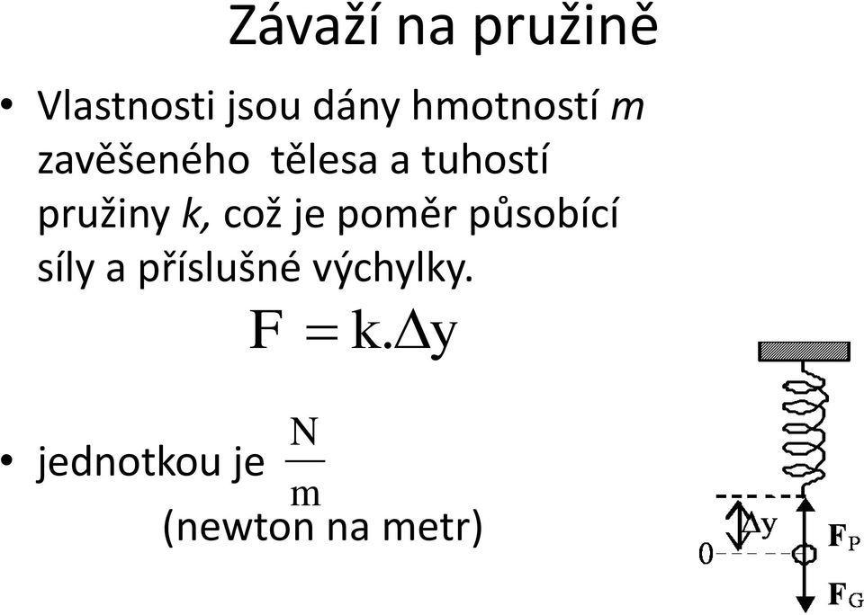 pružiny k, což je poměr působící síly a