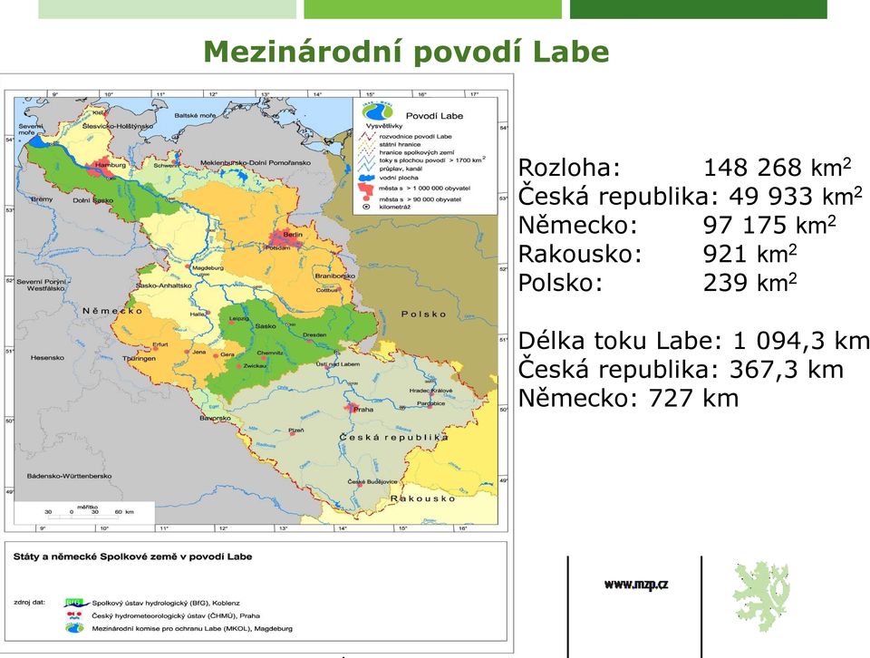 Rakousko: 921 km 2 Polsko: 239 km 2 Délka toku