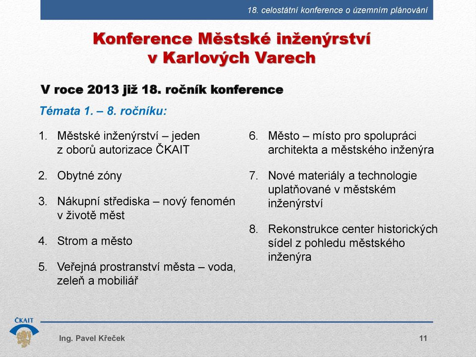 Strom a město 5. Veřejná prostranství města voda, zeleň a mobiliář 6.