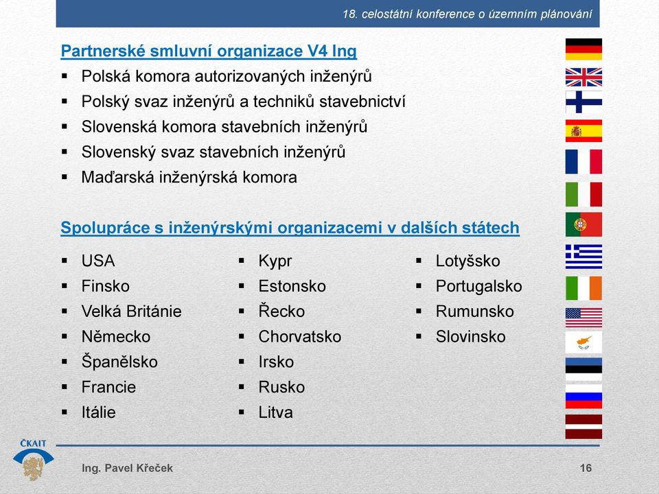 komora Spolupráce s inženýrskými organizacemi v dalších státech USA Finsko Velká Británie Německo Španělsko