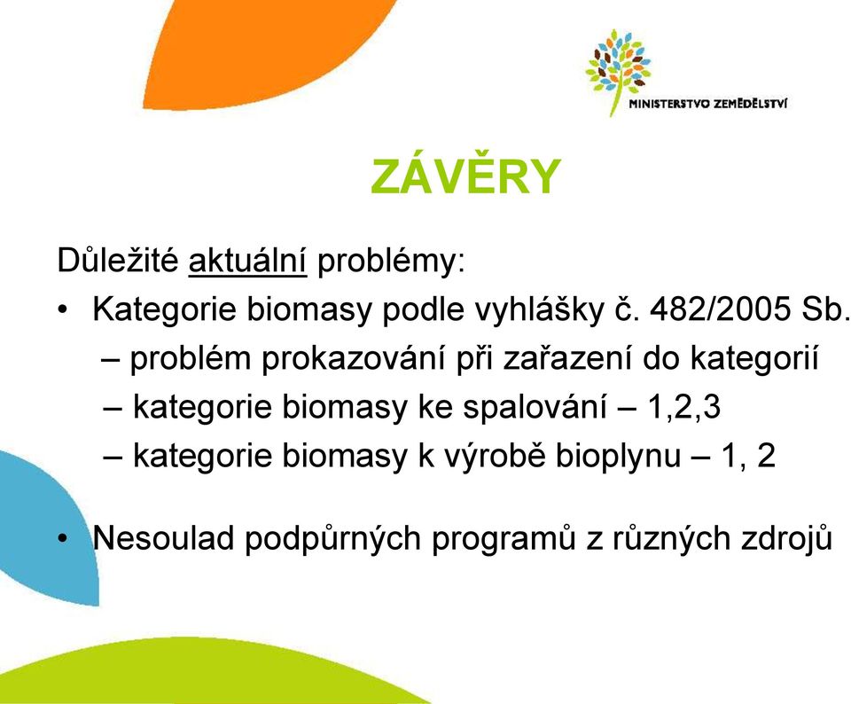 problém prokazování při zařazení do kategorií kategorie biomasy