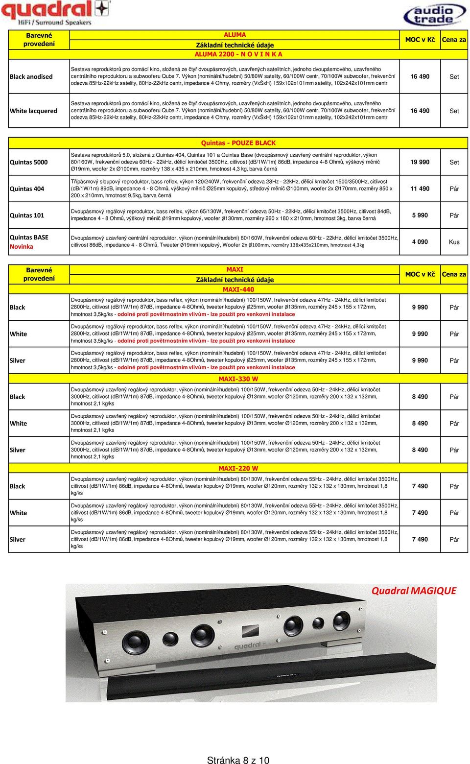 Výkon (nominální/hudební) 50/80W satelity, 60/100W centr, 70/100W subwoofer, frekvenční 16 490 Set odezva 85Hz-22kHz satelity, 80Hz-22kHz centr, impedance 4 Ohmy, rozměry (VxŠxH) 159x102x101mm