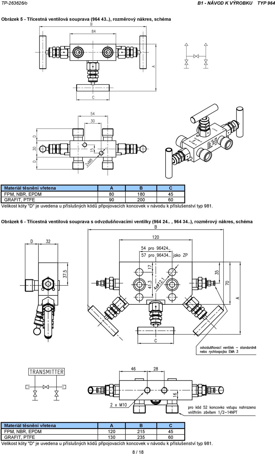 PTFE 90 200 60 Obrázek 6 - Třícestná ventilová souprava s