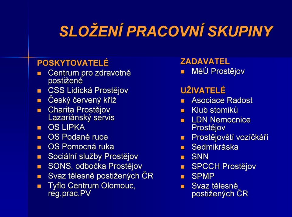 Prostějov Svaz tělesně postižených ČR Tyflo Centrum Olomouc, reg.prac.