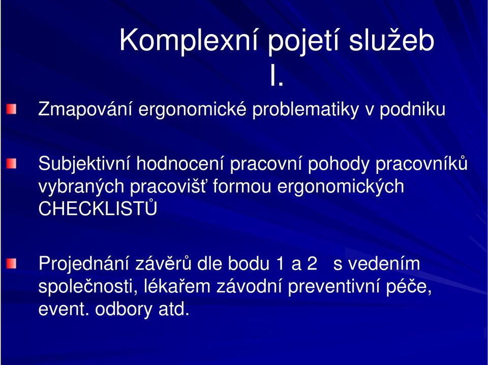 formou ergonomických CHECKLISTŮ Projednání závěrů dle bodu 1 a 2 s