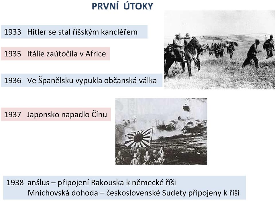 1937 Japonsko napadlo Čínu 1938 anšlus připojení Rakouska k