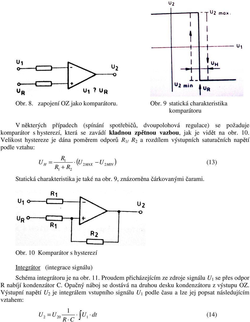 obr. 0. Velikost hystereze je dána poměrem odporů / a rozdílem výstupních saturačních napětí podle vztahu: = (3) ( ) H MAX MIN + Statická charakteristika je také na obr.