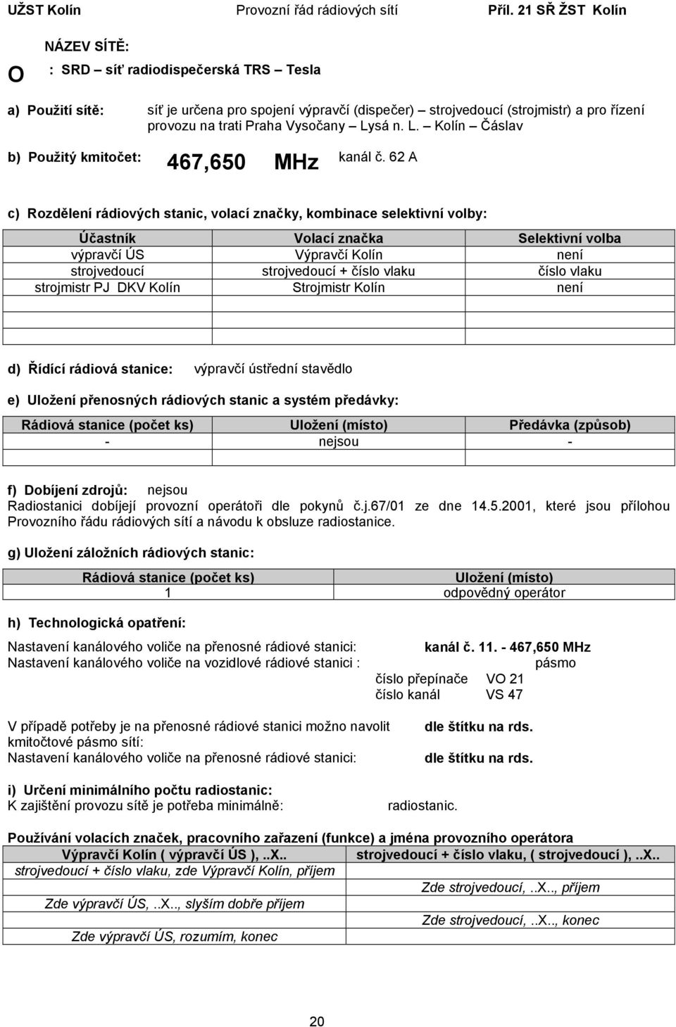 sá n. L. Kolín Čáslav 467,650 MHz kanál č.