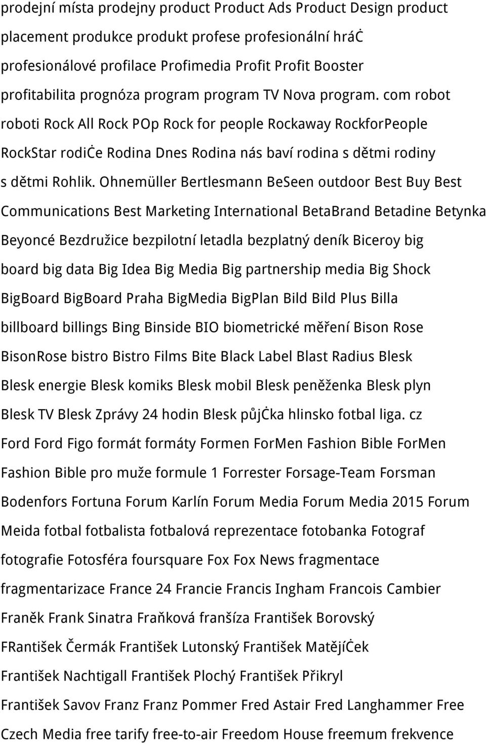 Ohnemüller Bertlesmann BeSeen outdoor Best Buy Best Communications Best Marketing International BetaBrand Betadine Betynka Beyoncé Bezdružice bezpilotní letadla bezplatný deník Biceroy big board big