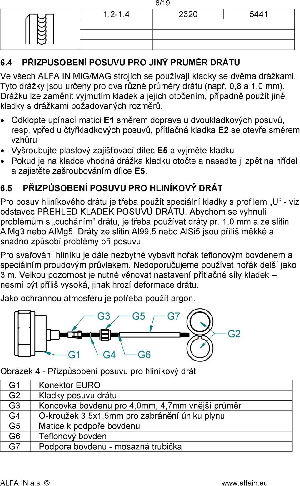 Odklopte upínací matici E1 směrem doprava u dvoukladkových posuvů, resp.