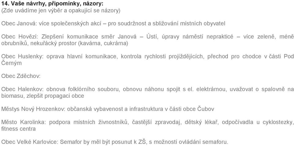 chodce v části Pod Černým Obec Zděchov: Obec Halenkov: obnova folklórního souboru, obnovu náhonu spojit s el.