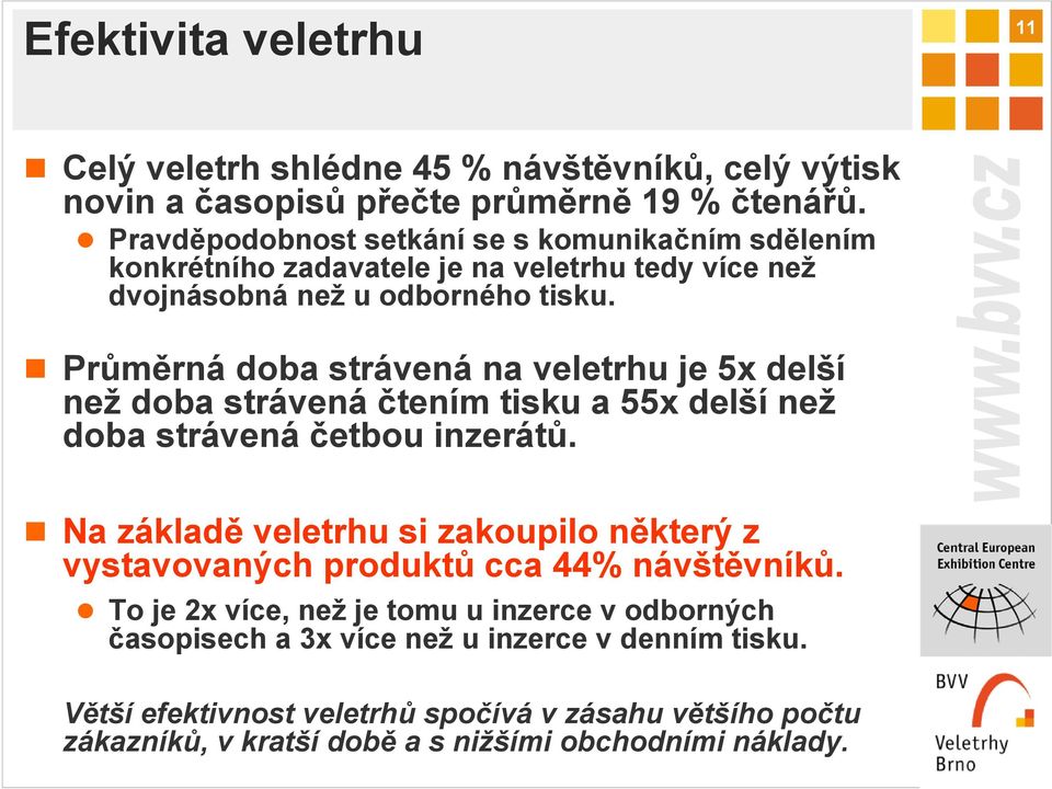 Průměrná doba strávená na veletrhu je 5x delší než doba strávená čtením tisku a 55x delší než doba strávená četbou inzerátů.