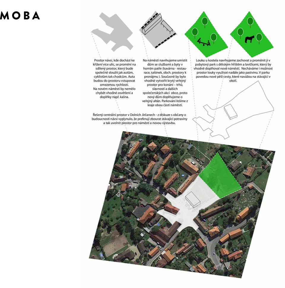 prostory k pronájmu ). Současně by bylo vhodné vytvořit krytý veřejný prostor pro konání trhů, slavností a dalších společenských akcí obce, proto nový dům doplňujeme o veřejný altán.