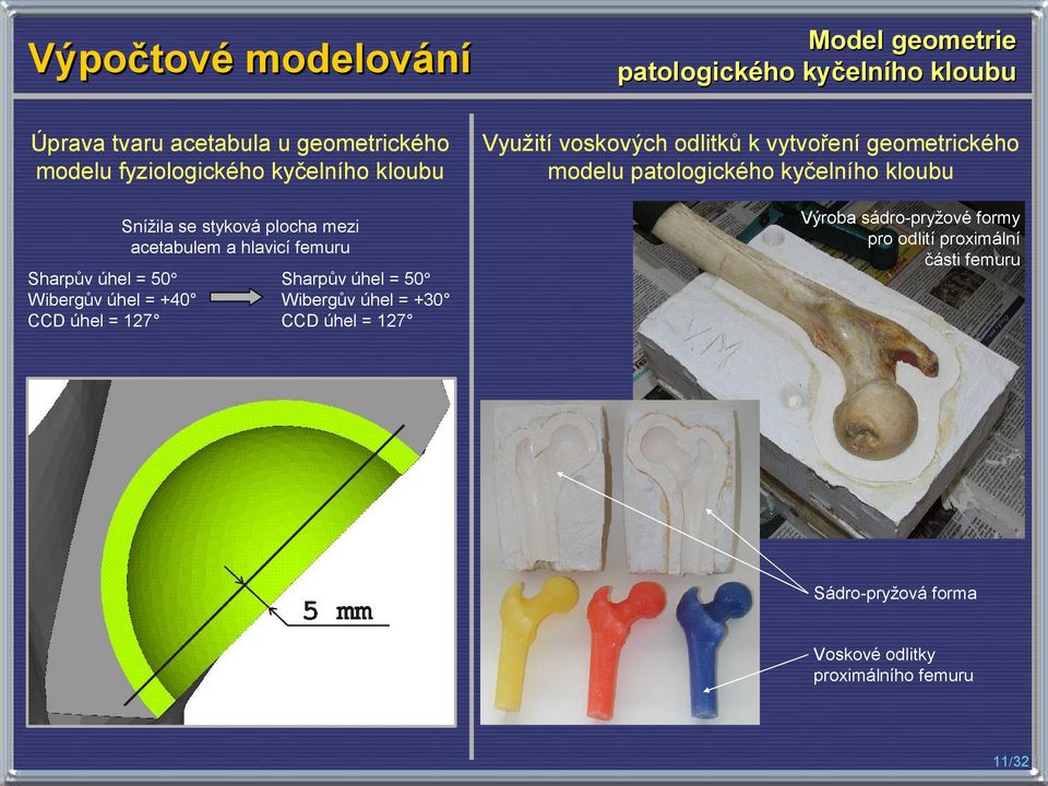 127 Model geometrie patologického kyčelního kloubu Využití voskových odlitků k vytvoření geometrického modelu patologického