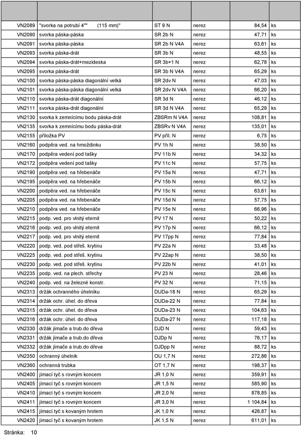 VN2101 svorka páska-páska diagonální velká SR 2dv N V4A nerez 66,20 ks VN2110 svorka páska-drát diagonální SR 3d N nerez 46,12 ks VN2111 svorka páska-drát diagonální SR 3d N V4A nerez 65,29 ks VN2130