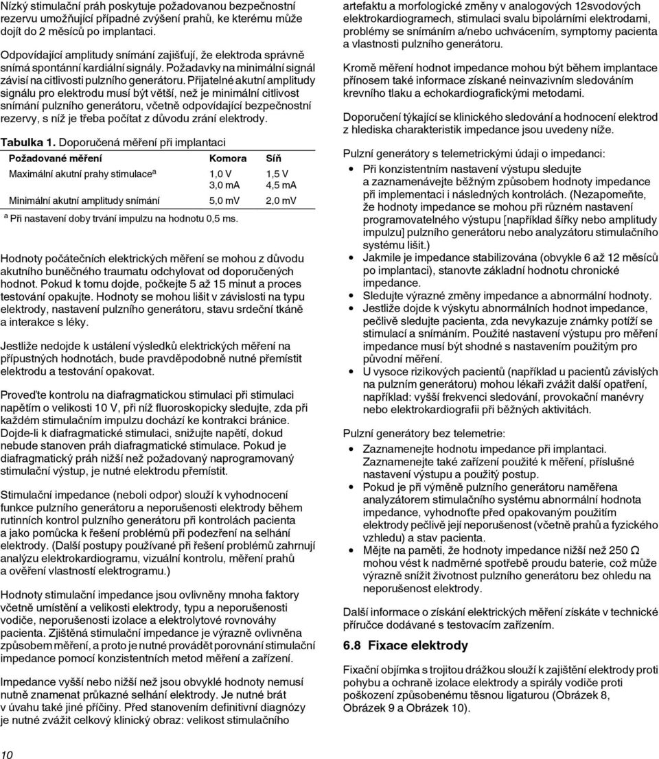 Přijatelné akutní amplitudy signálu pro elektrodu musí být větší, než je minimální citlivost snímání pulzního generátoru, včetně odpovídající bezpečnostní rezervy, s níž je třeba počítat z důvodu