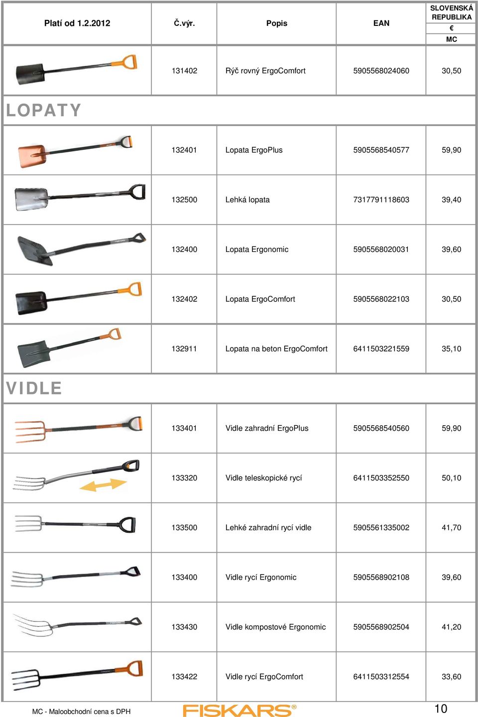 zahradní ErgoPlus 5905568540560 59,90 133320 Vidle teleskopické rycí 6411503352550 50,10 133500 Lehké zahradní rycí vidle 5905561335002 41,70 133400 Vidle