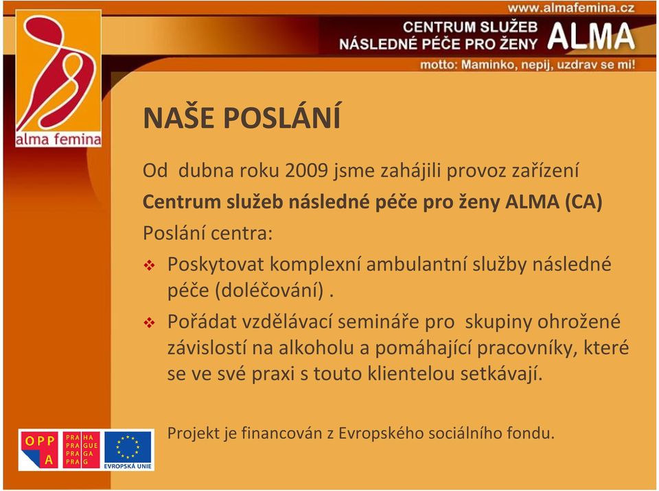 Pořádat vzdělávací semináře pro skupiny ohrožené závislostí na alkoholu a pomáhající pracovníky,
