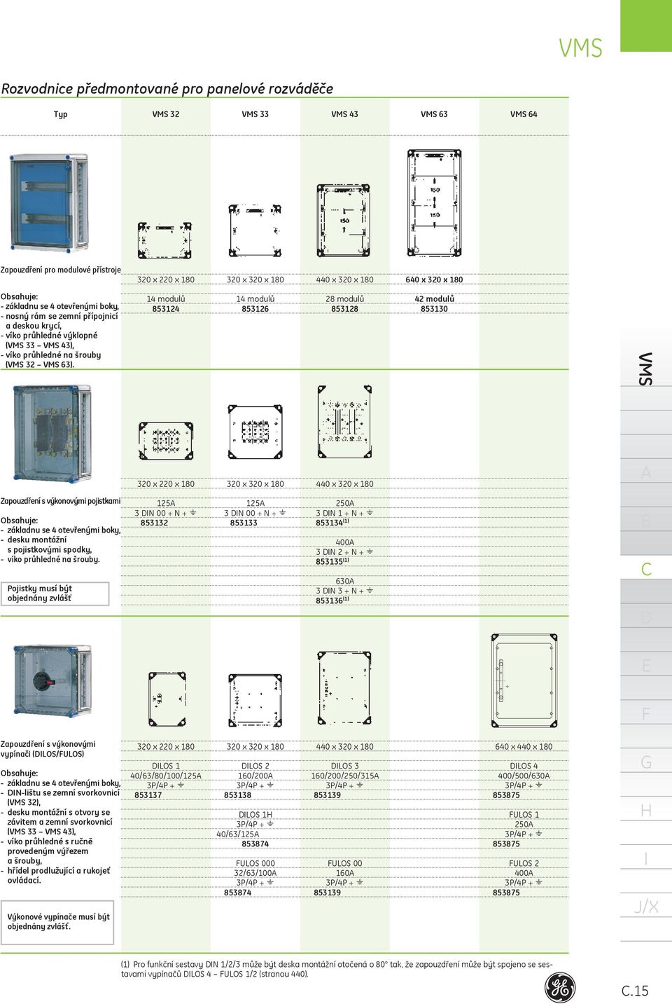 4 modulů 85324 4 modulů 85326 28 modulů 85328 42 modulů 85330 VMS 320 x 220 x 80 320 x 320 x 80 440 x 320 x 80 Zapouzdření s výkonovými pojistkami Obsahuje: - základnu se 4 otevřenými boky, - desku