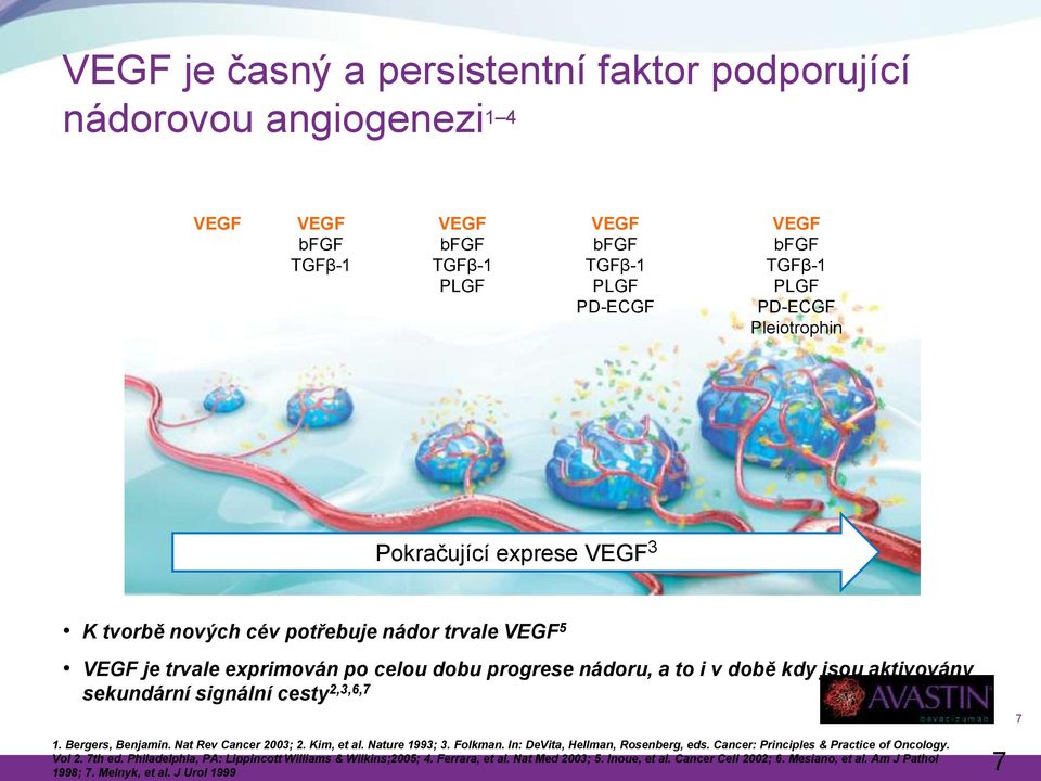 cesty 2,3,6,7 7 1. Bergers, Benjamin. Nat Rev Cancer 2003; 2. Kim, et al. Nature 1993; 3. Folkman. In: DeVita, Hellman, Rosenberg, eds. Cancer: Principles & Practice of Oncology. Vol 2.