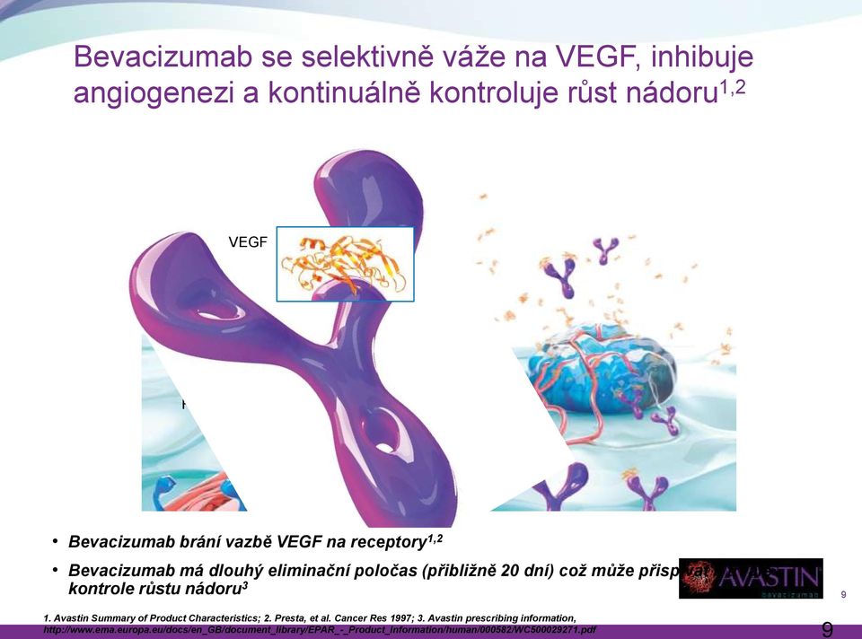 přispívat k trvalé kontrole růstu nádoru 3 9 1. Avastin Summary of Product Characteristics; 2. Presta, et al. Cancer Res 1997; 3.